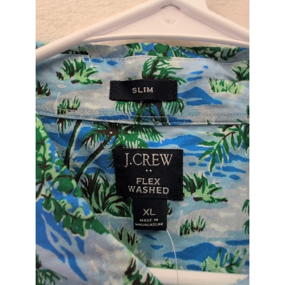 J.Crew Flex Washed Slim Hawaiian Palm Trees Button Down Short Sleeve Shirt XL - Picture 3 of 13